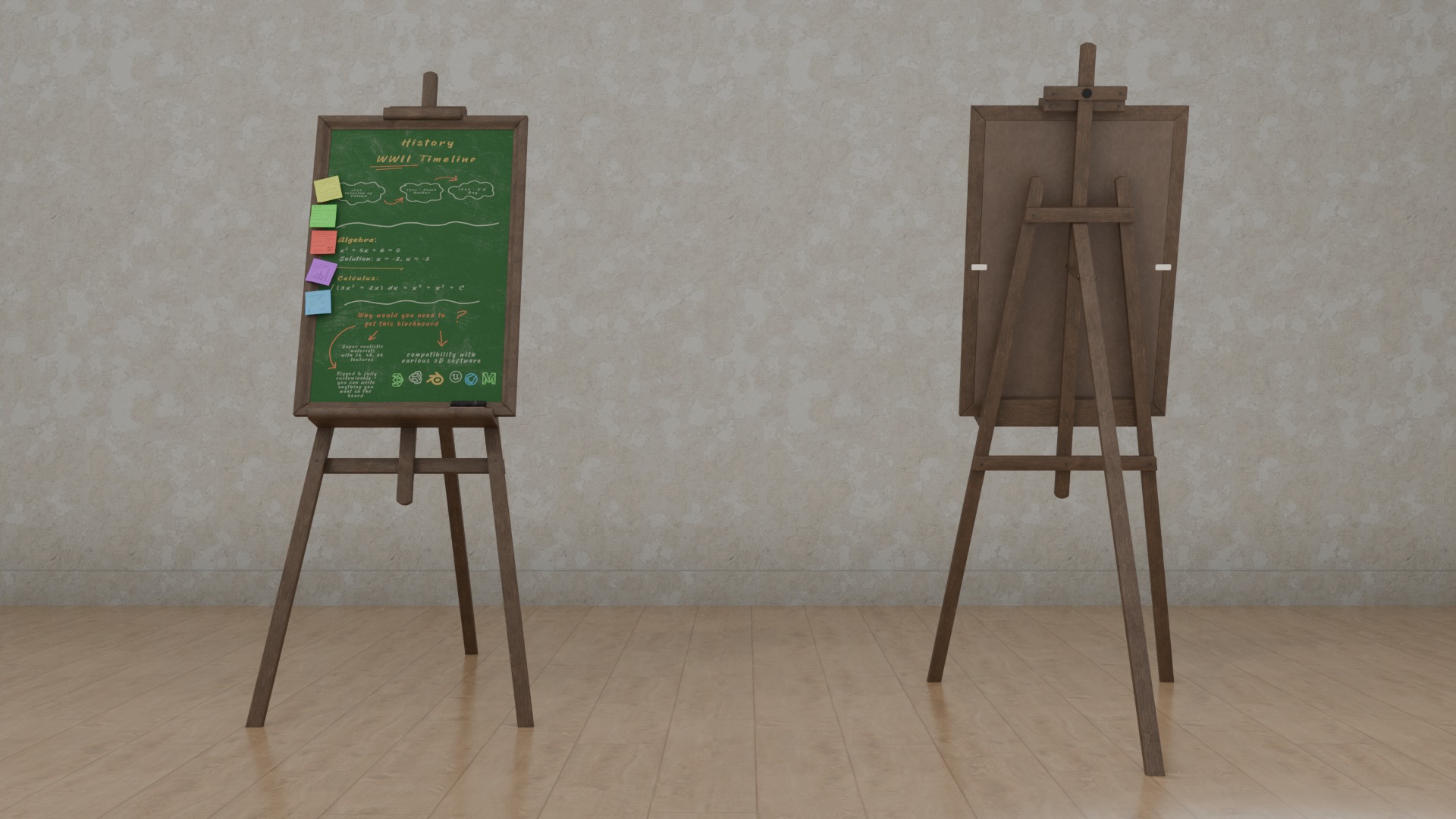 Vertical Wooden Chalkboards Duo - Customizable Writing Board Set 3D Model Collection_16
