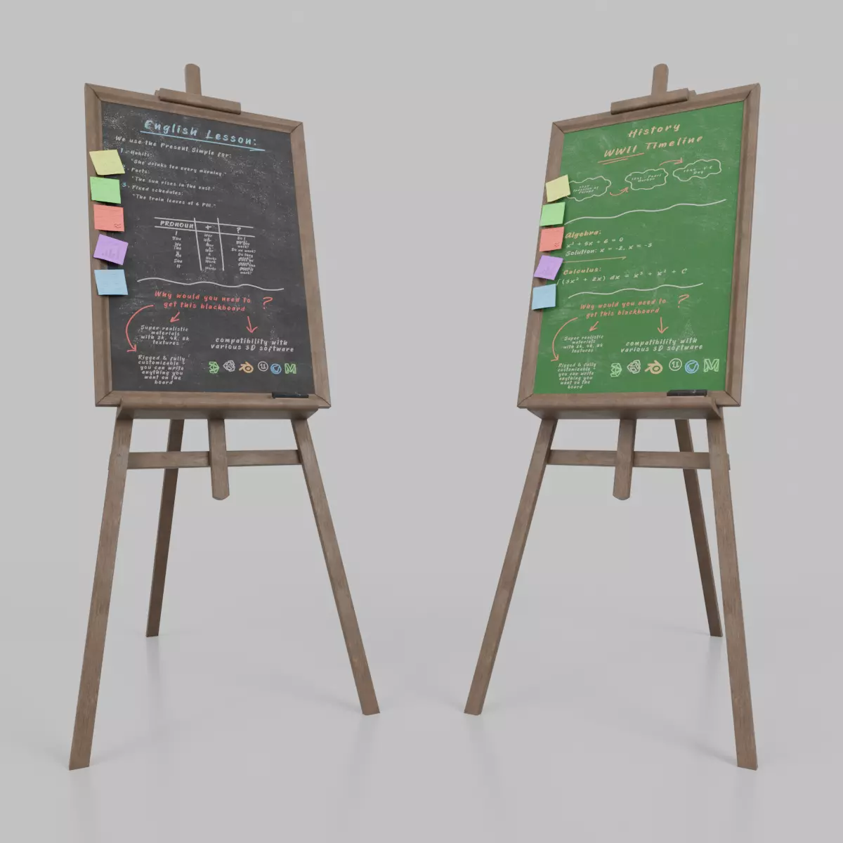 Vertical Wooden Chalkboards Duo - Customizable Writing Board Set 3D Model Collection_0