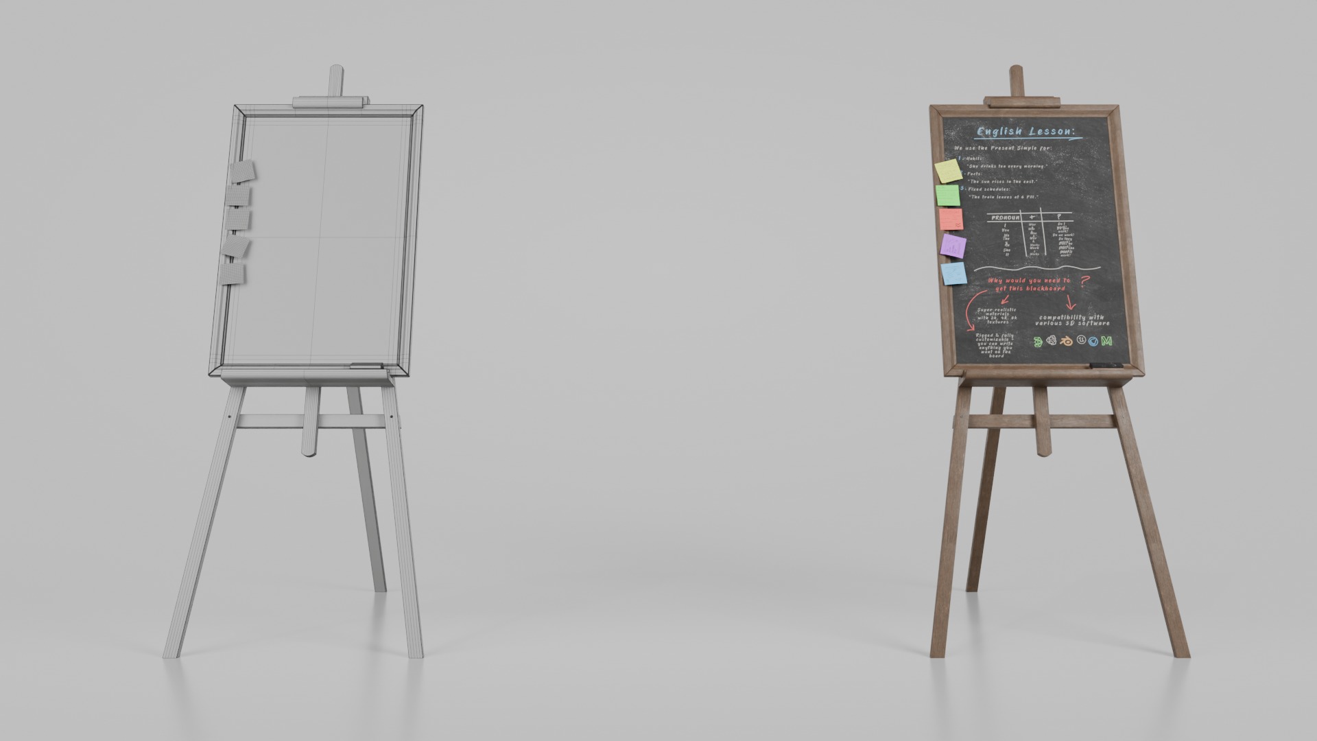 Vertical Wooden Chalkboards Duo - Customizable Writing Board Set 3D Model Collection_19