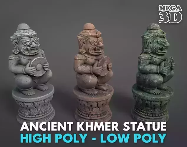 Ancient Khmer Statue14-250523 Low-poly 3D model