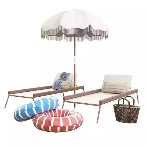 antique beach umbrella and huntington chaise