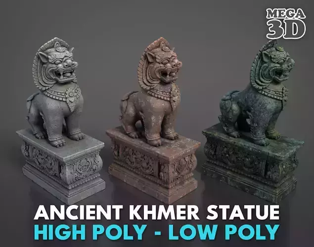 Ancient Khmer Statue16-250523 Low-poly 3D model