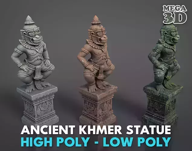 Ancient Khmer Statue17-250523 Low-poly 3D model
