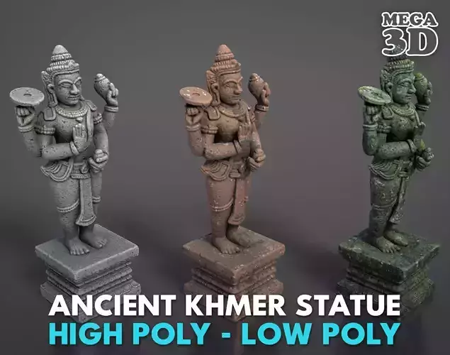Ancient Khmer Statue18-250523 Low-poly 3D model