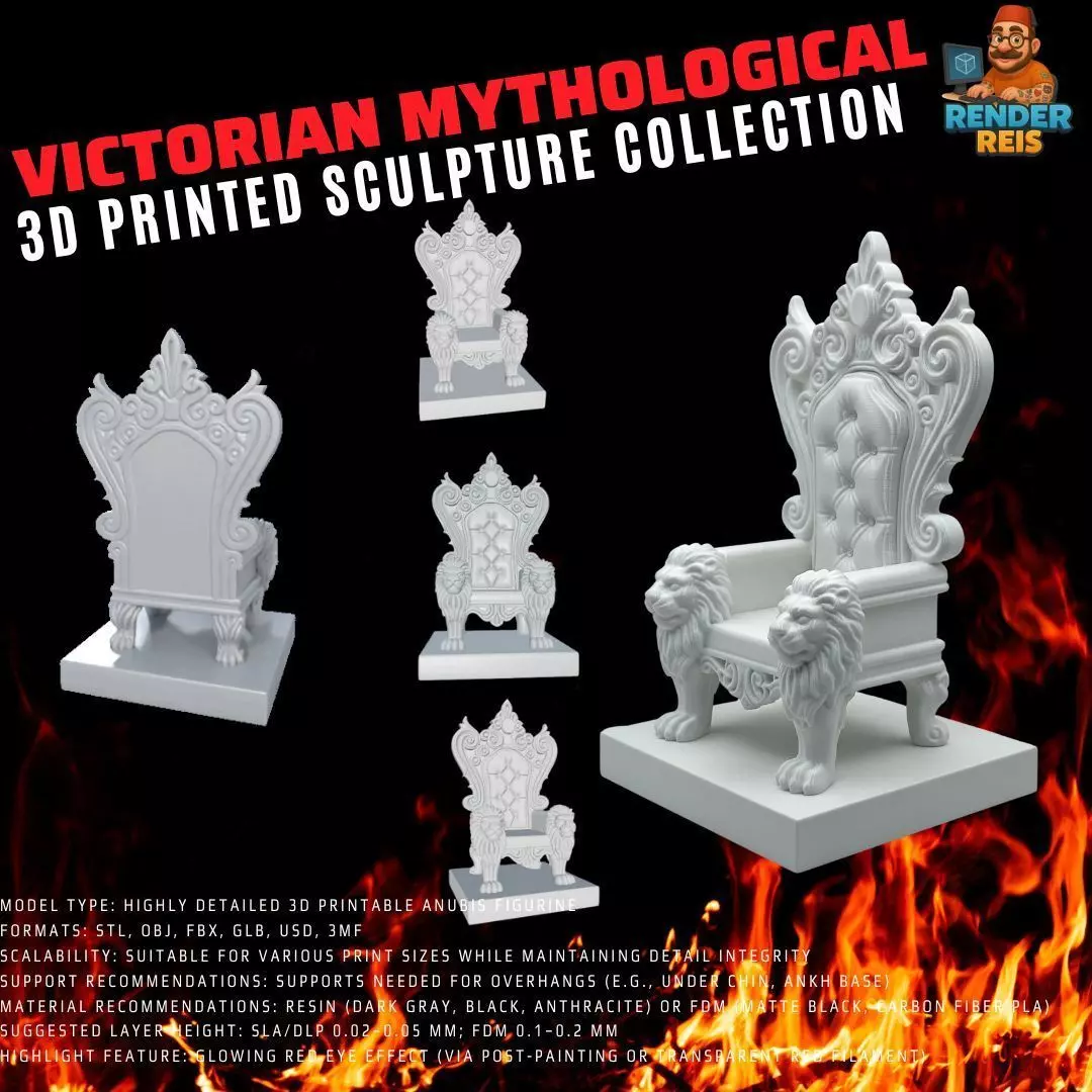 3D Printable Baroque Style Royal Throne with Lion Figures 3D model_0