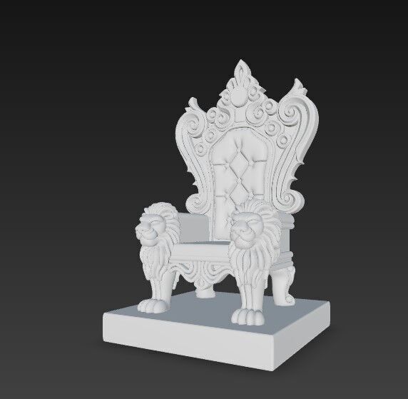 3D Printable Baroque Style Royal Throne with Lion Figures 3D model_10