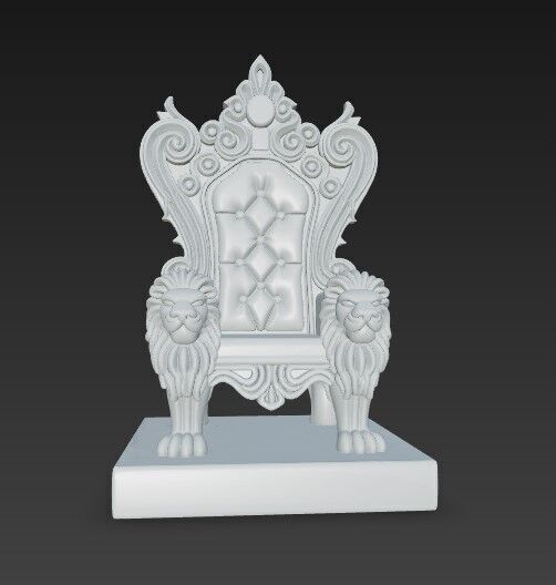 3D Printable Baroque Style Royal Throne with Lion Figures 3D model_1