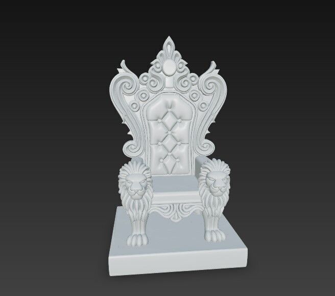 3D Printable Baroque Style Royal Throne with Lion Figures 3D model_2