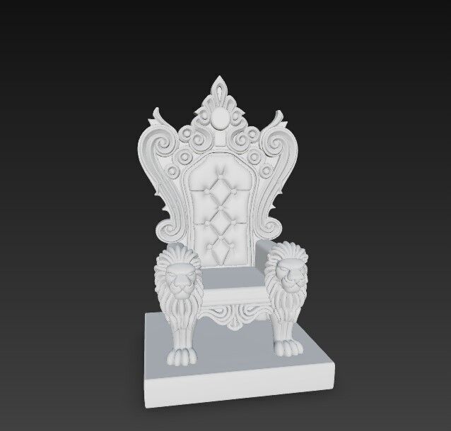 3D Printable Baroque Style Royal Throne with Lion Figures 3D model_3