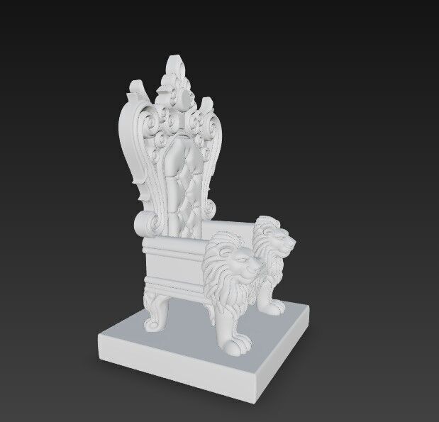 3D Printable Baroque Style Royal Throne with Lion Figures 3D model_4