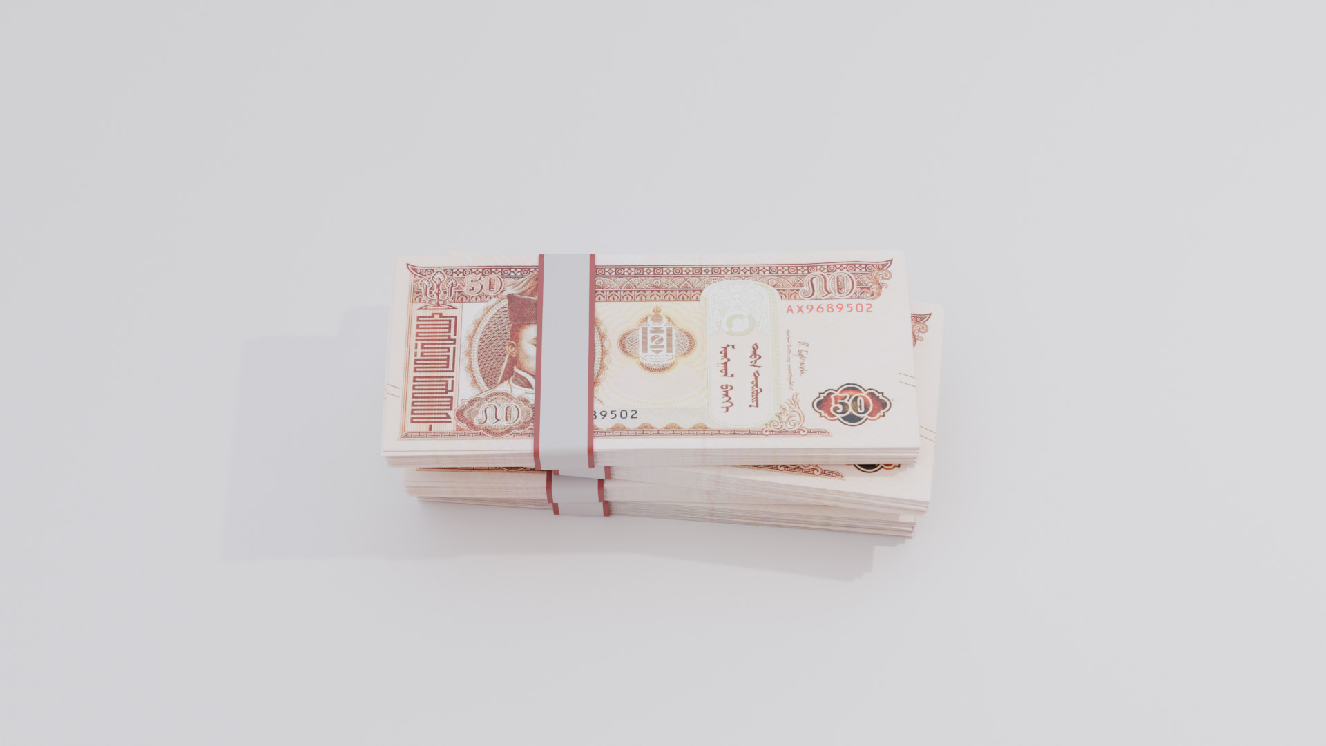 50 Mongolian Tugrik Currency Low-poly 3D model_3