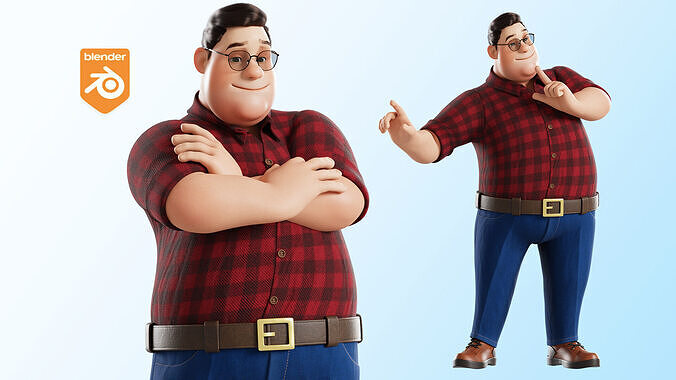 Cartoon Fat Man Character Rigged 3D model