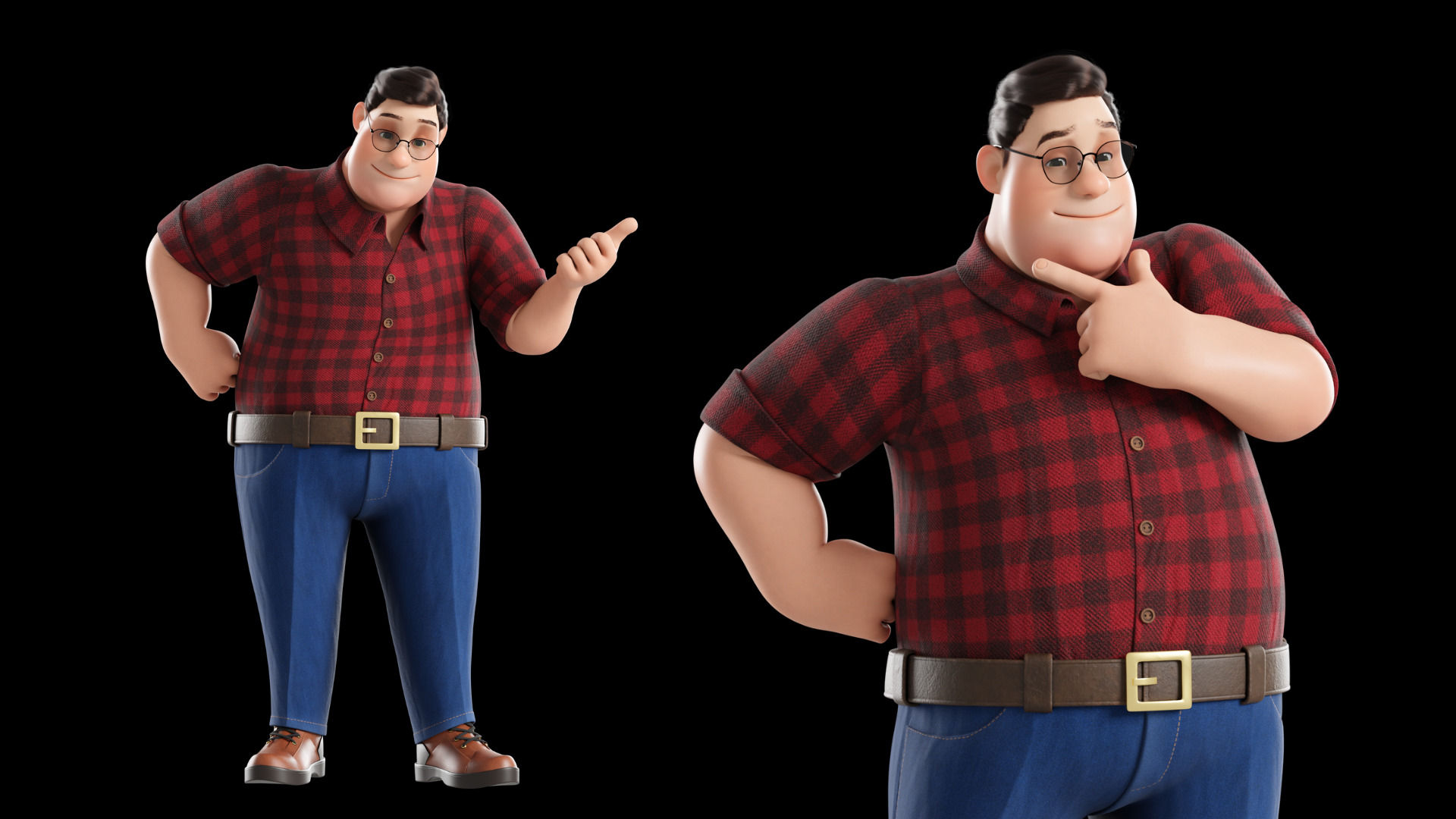 Cartoon Fat Man Character Rigged 3D model_22