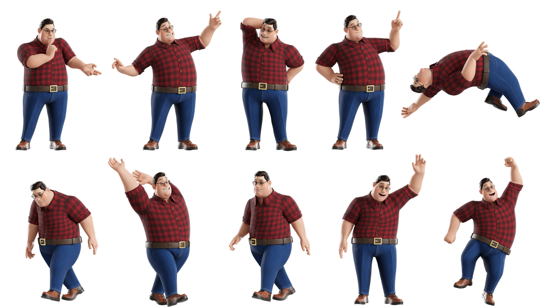 Cartoon Fat Man Character Rigged 3D model_11