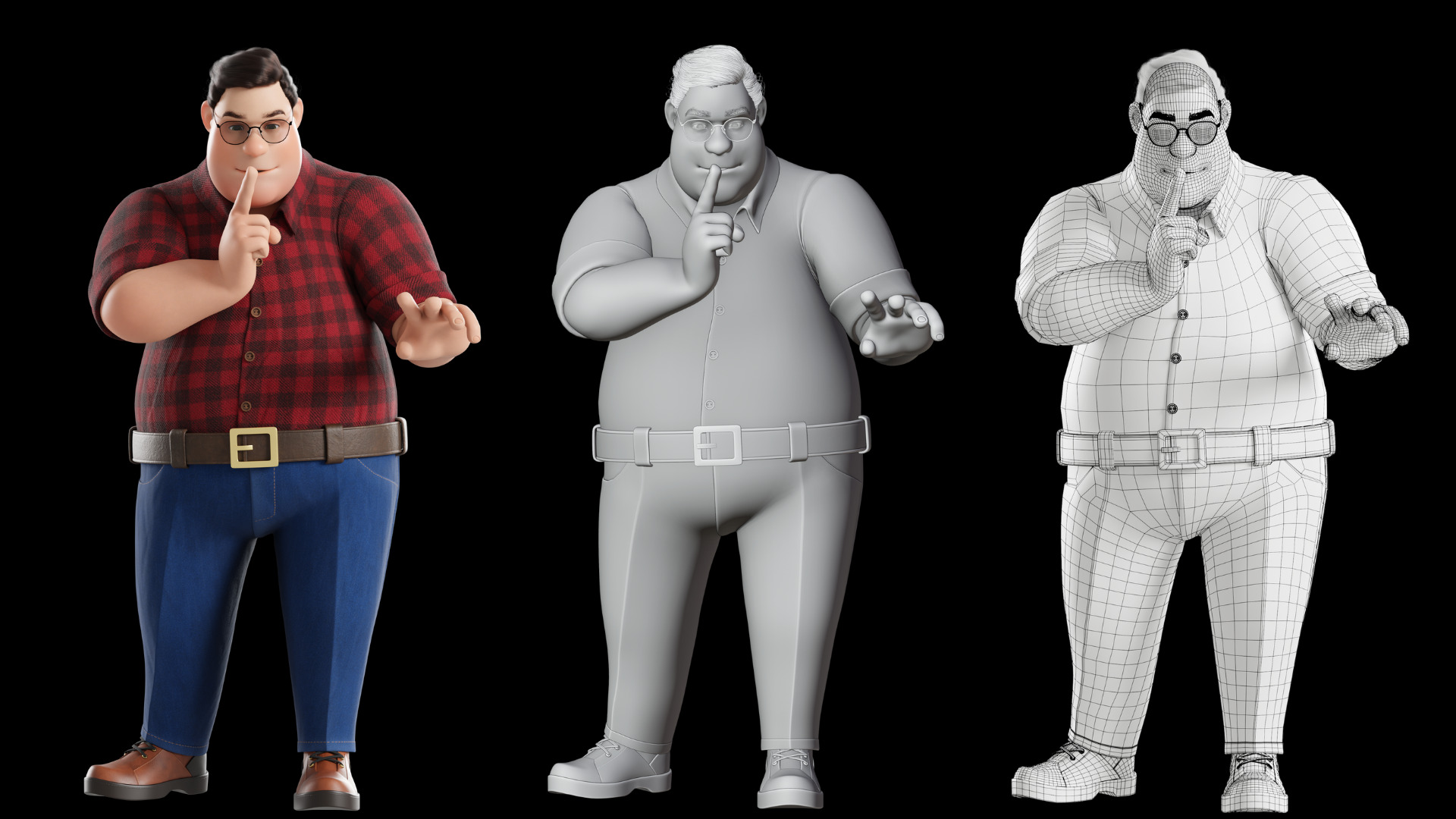 Cartoon Fat Man Character Rigged 3D model_14