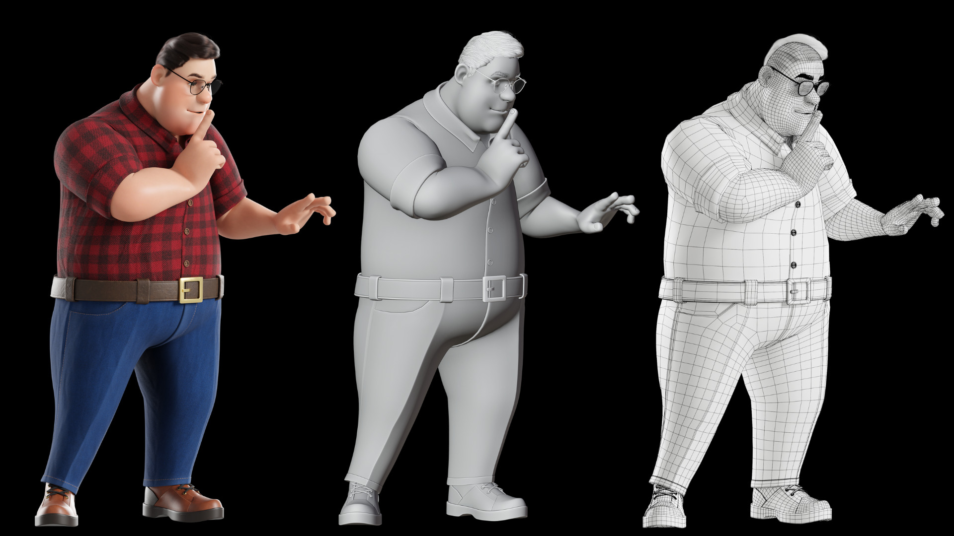 Cartoon Fat Man Character Rigged 3D model_16