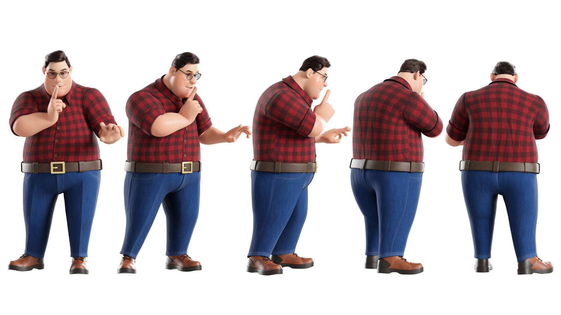 Cartoon Fat Man Character Rigged 3D model_19