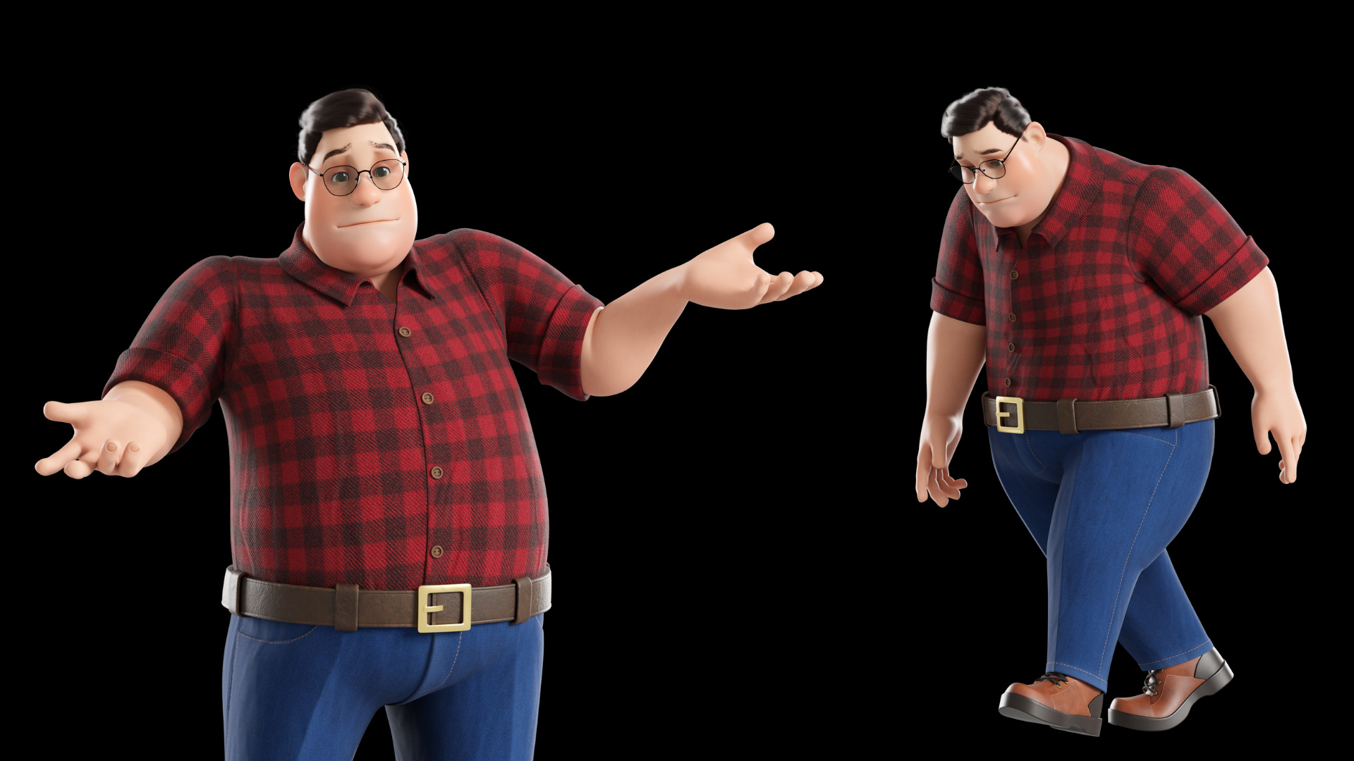 Cartoon Fat Man Character Rigged 3D model_23
