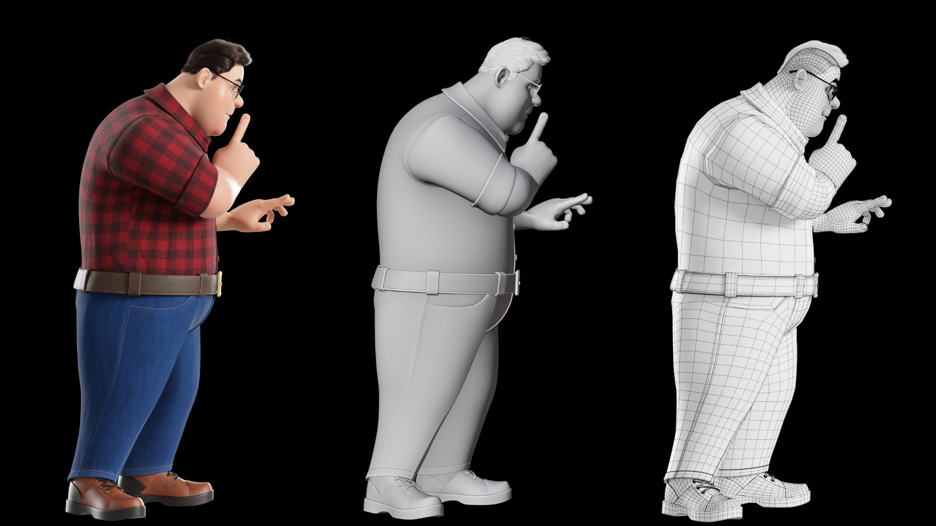 Cartoon Fat Man Character Rigged 3D model_15