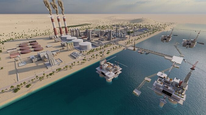 Petrochemical-Complex and Oil Gas Rig-Refinery power plant 3D model