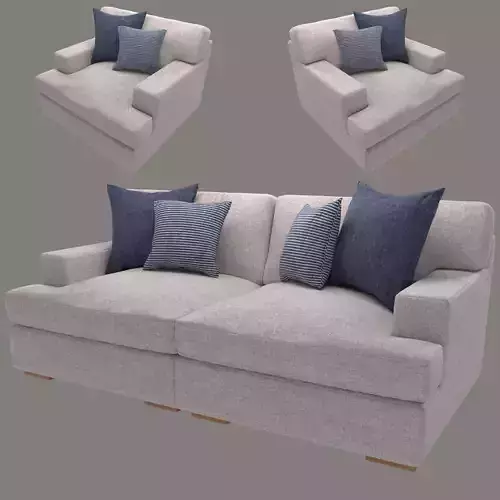 T-Shape Cushion  Upholstered Couch and Armchair 