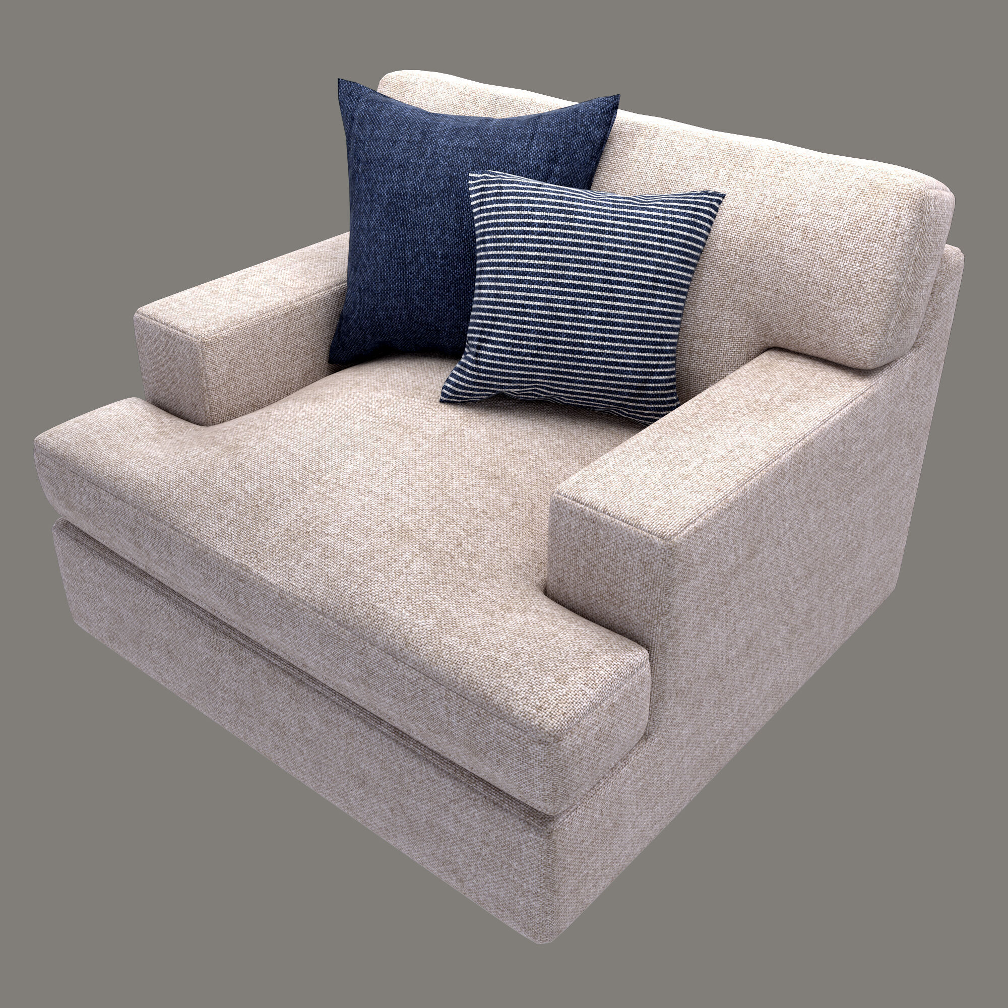 T-Shape Cushion  Upholstered Couch and Armchair  Low-poly 3D model_2