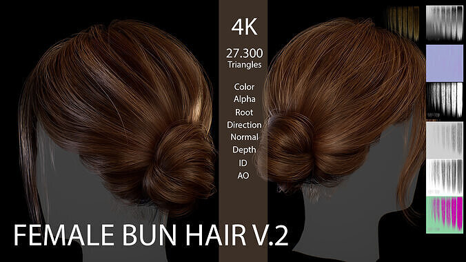 Female Bun hairstyle - game ready hair  Ver 2 Low-poly 3D model
