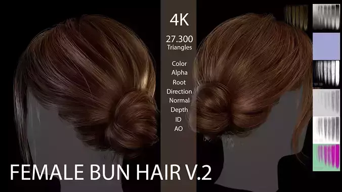 Female Bun hairstyle - game ready hair  Ver 2 Low-poly 3D model