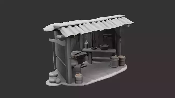 Medieval Blacksmith Stall Low-poly 3D model