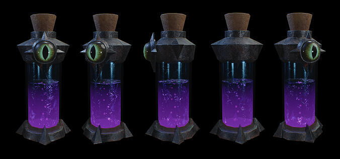Purple Eye Potion Bottle Stylized Dark Fantasy Asset Low-poly 3D model