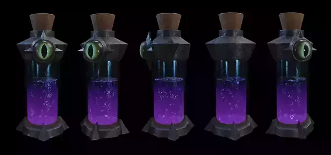 Purple Eye Potion Bottle Stylized Dark Fantasy Asset