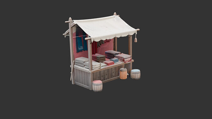 Medieval Cloth and Textile Stall Low-poly 3D model