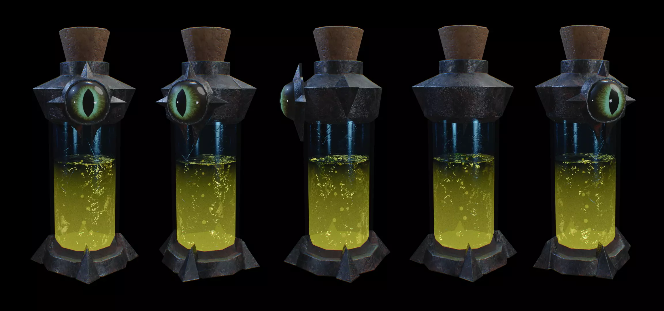 Dark Alchemy Potion Bottle Yellow Variant Game Ready Low-poly 3D model_0