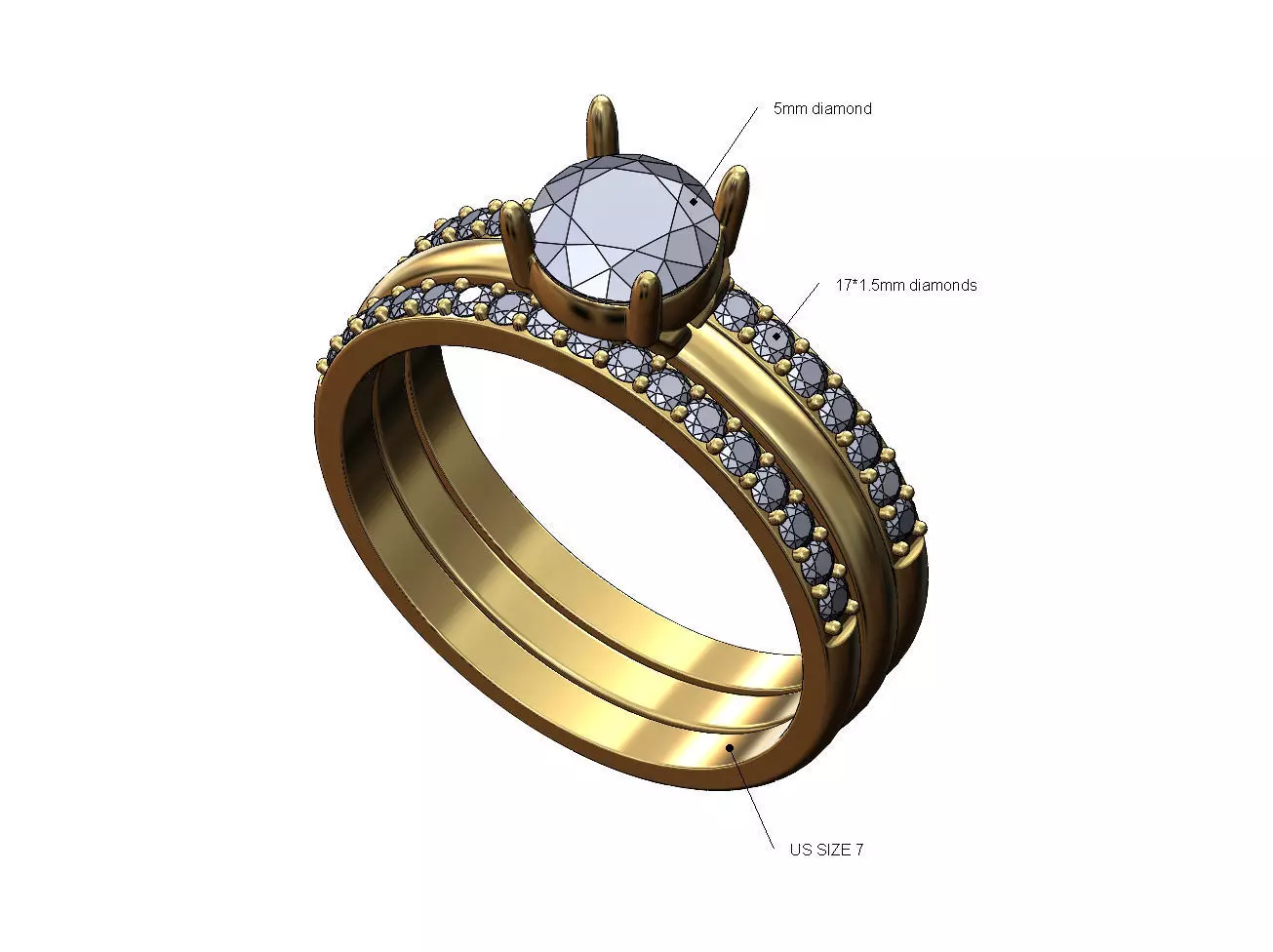 Triple half eternity guard solitaire diamond ring US Size 7 3D print model