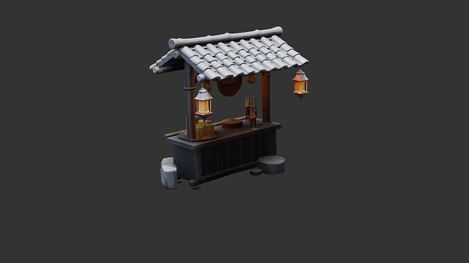 Medieval Candle and Lantern Stall Low-poly 3D model