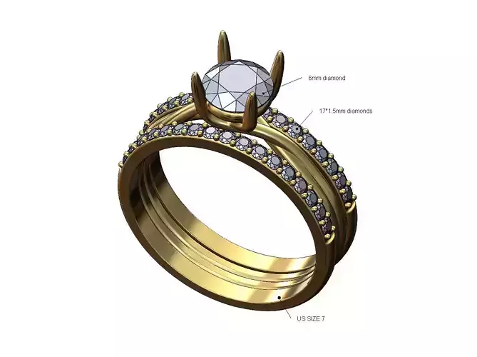 Triple half eternity guard twisted wire solitaire ring US size 7