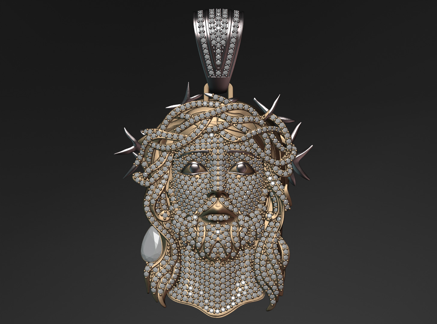 Jesus Pendant with diamonds 3D print model_3