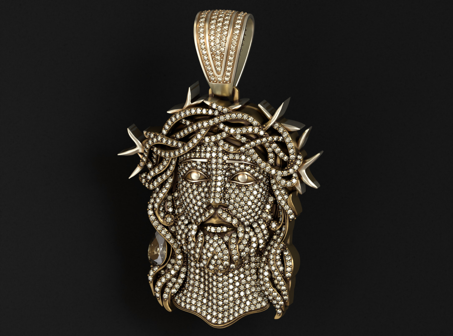 Jesus Pendant with diamonds 3D print model_1