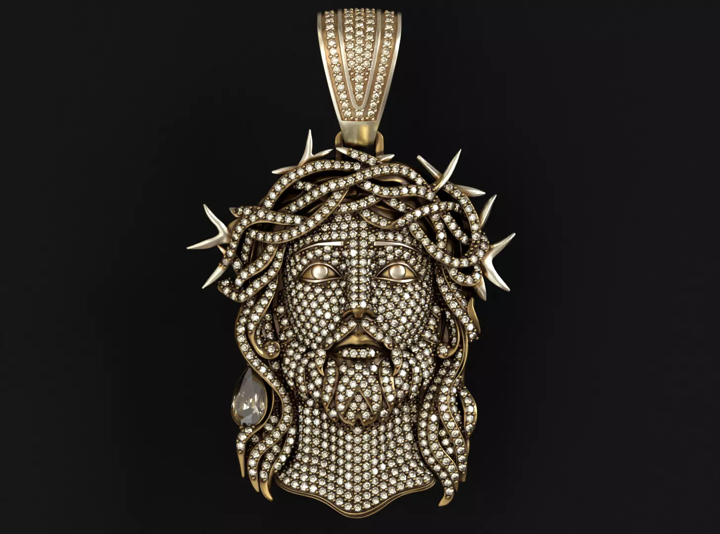 Jesus Pendant with diamonds 3D print model_0