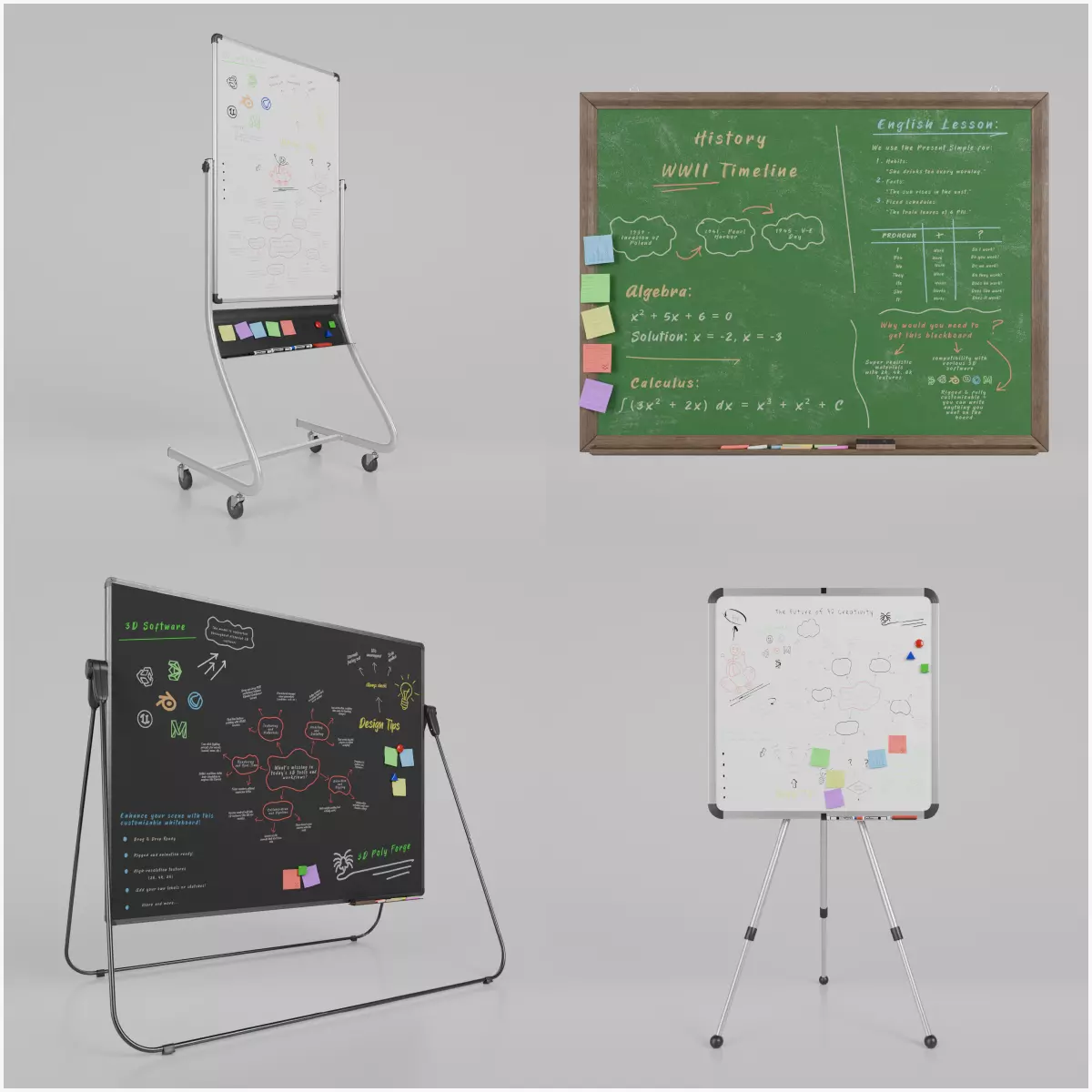 Premium Hybrid Presentation Pack - Customizable Writing Boards 3D Model Collection_0