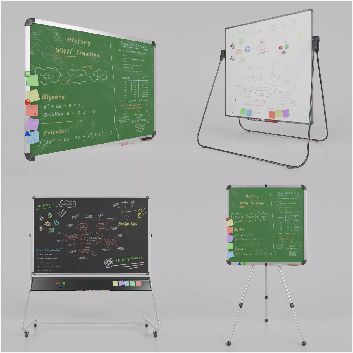 Heavy-duty Institutional Bundle - Customizable Writing Boards 3D Model Collection_0