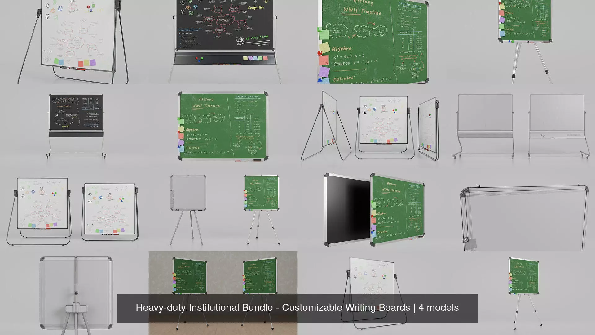 Heavy-duty Institutional Bundle - Customizable Writing Boards 3D Model Collection_5