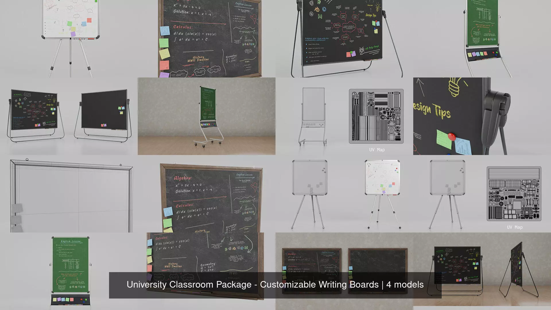 University Classroom Package - Customizable Writing Boards 3D Model Collection_5