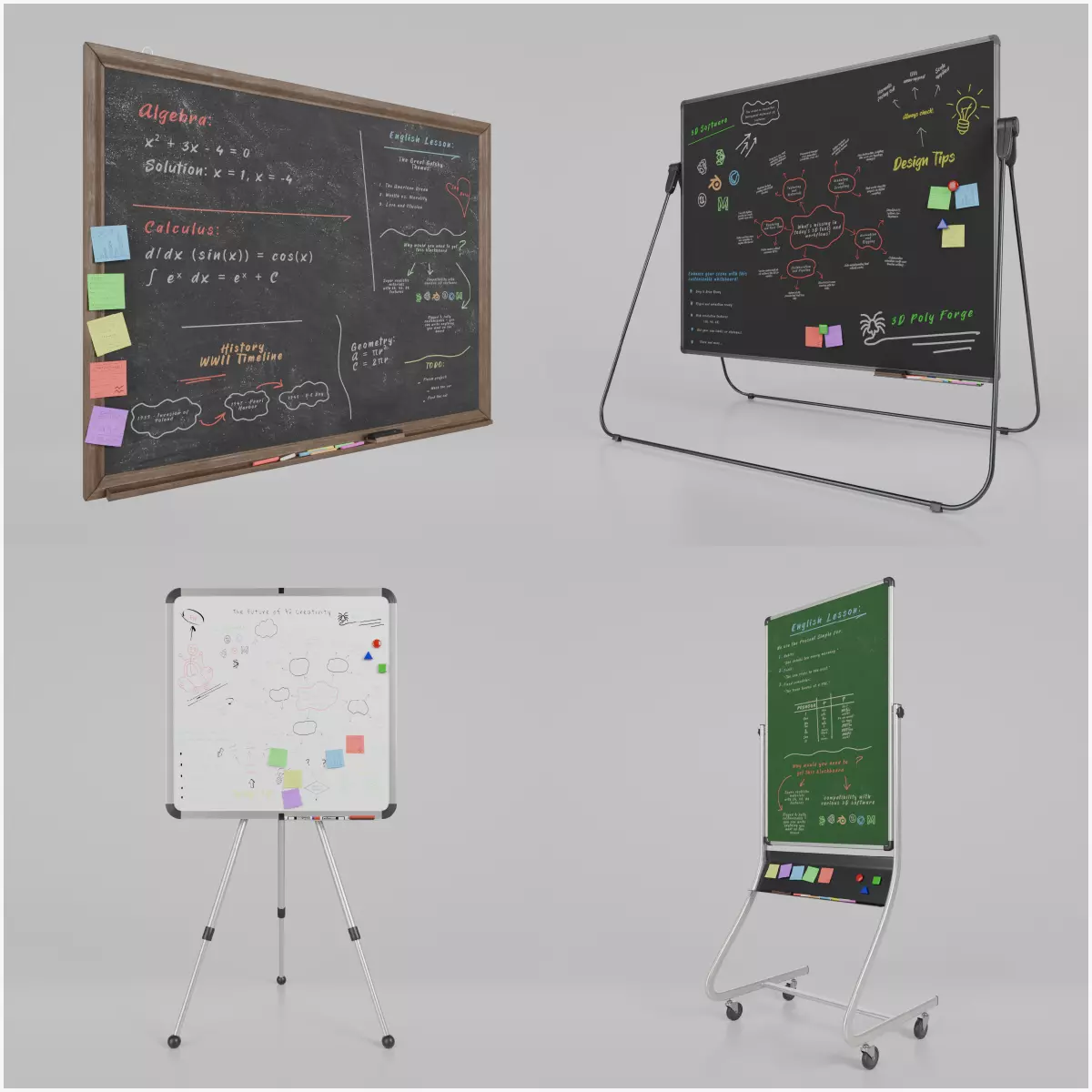 University Classroom Package - Customizable Writing Boards 3D Model Collection_0