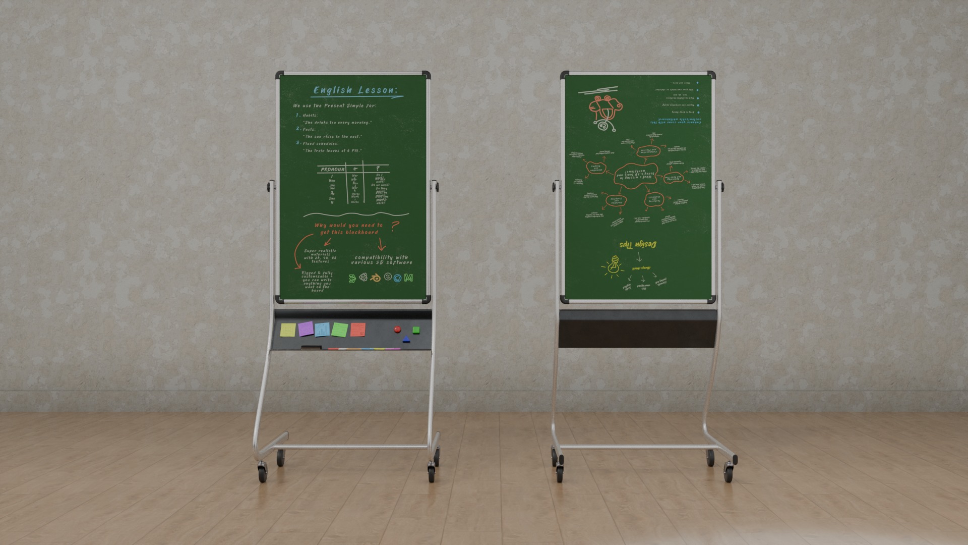 University Classroom Package - Customizable Writing Boards 3D Model Collection_10