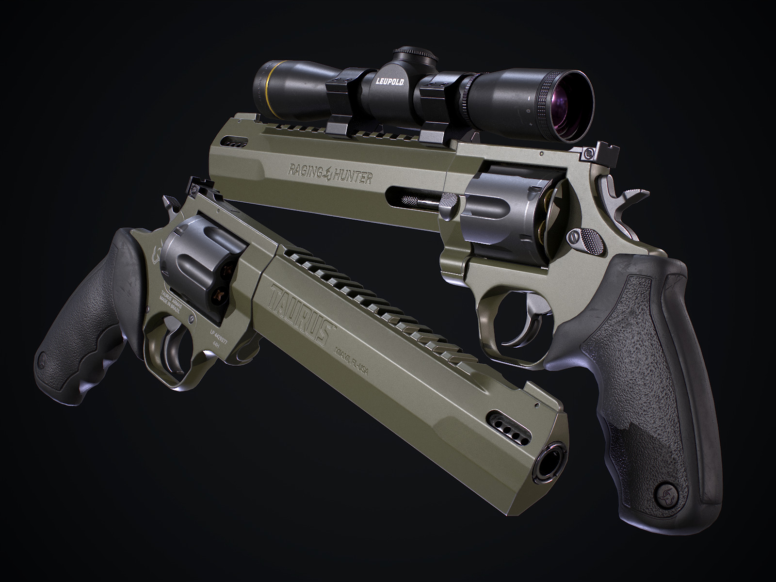 Taurus Raging Hunter 44 Magnum  Army Green Low-poly 3D model_7