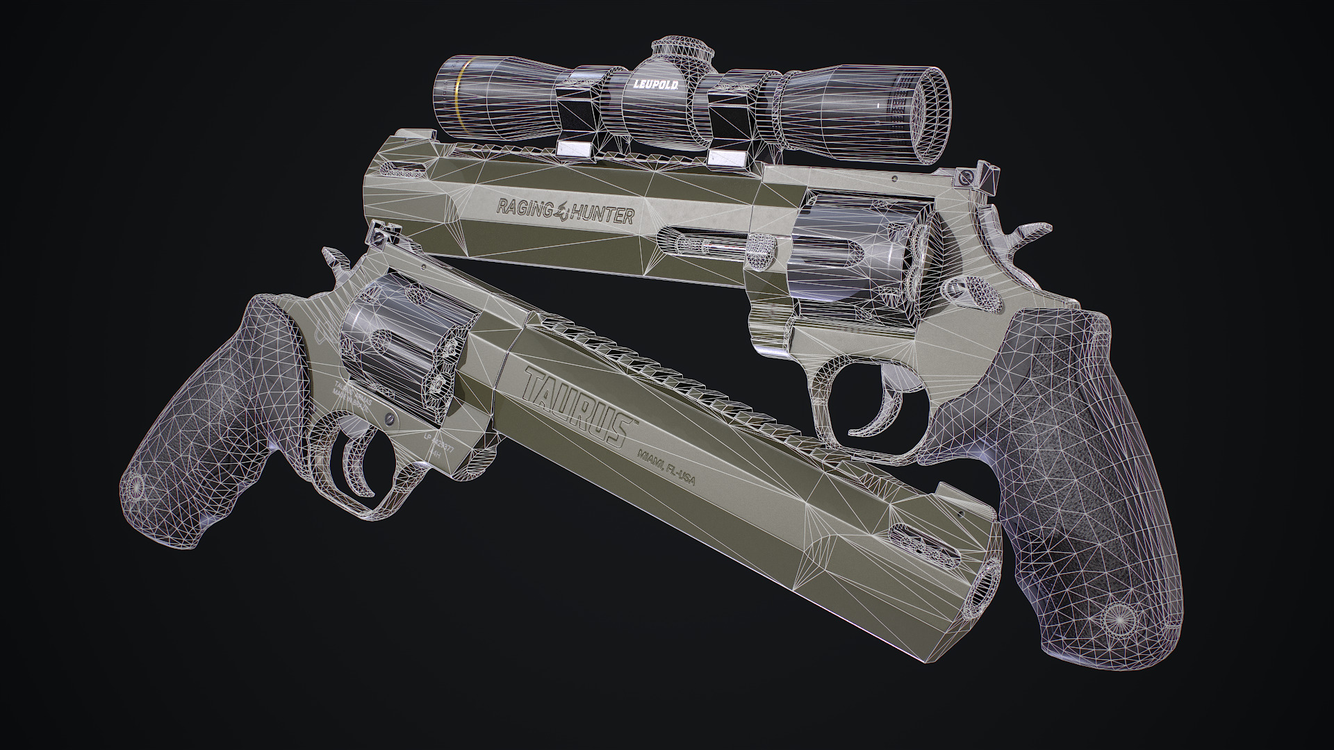 Taurus Raging Hunter 44 Magnum  Army Green Low-poly 3D model_10