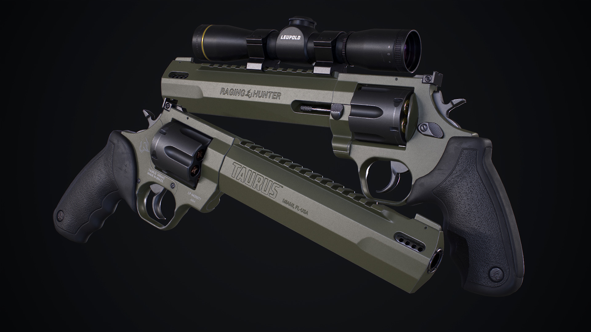 Taurus Raging Hunter 44 Magnum  Army Green Low-poly 3D model_5