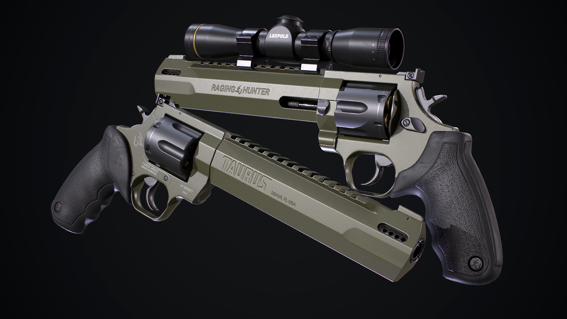 Taurus Raging Hunter 44 Magnum  Army Green Low-poly 3D model_6