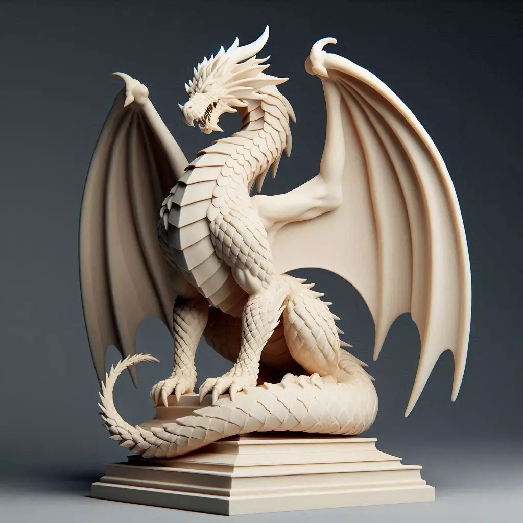 225 Menacing Fairytale Dragon in Ivory monster fantasy art 3D print model